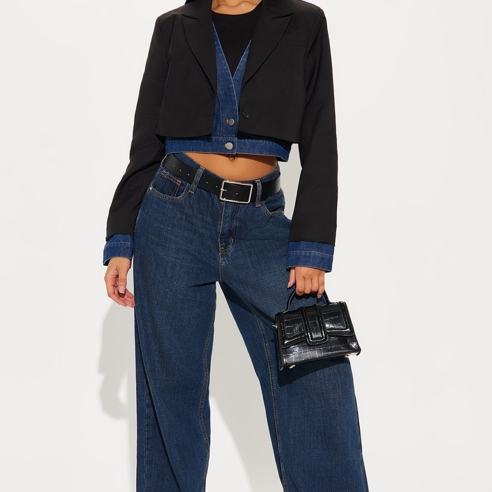 Fashion Nova JORDAN Mixed Media Denim Jacket Cropped Blazer - Picture 2 of 6